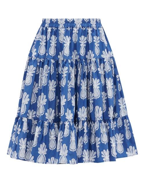 Matchesfashion.com La Doublej - Love Pineapple-print Cotton-poplin Skirt - Womens - Blue Print
