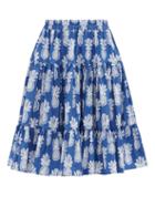 Matchesfashion.com La Doublej - Love Pineapple-print Cotton-poplin Skirt - Womens - Blue Print
