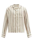 Matchesfashion.com Commas - Open-collar Striped Linen Shirt - Mens - Beige Multi