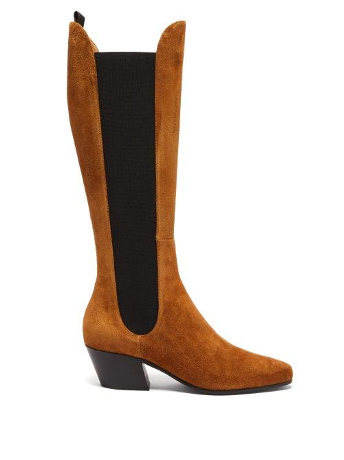Matchesfashion.com Khaite - Chester Suede Knee-high Boots - Womens - Tan