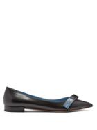 Prada Logo Bow-embellished Point-toe Leather Flats