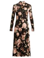 Matchesfashion.com Erdem - Nolene Dutch Petal Print Jersey Midi Dress - Womens - Black Pink