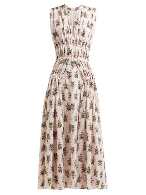 Matchesfashion.com Emilia Wickstead - Marguerite Floral Print Crepe Midi Dress - Womens - Pink Print
