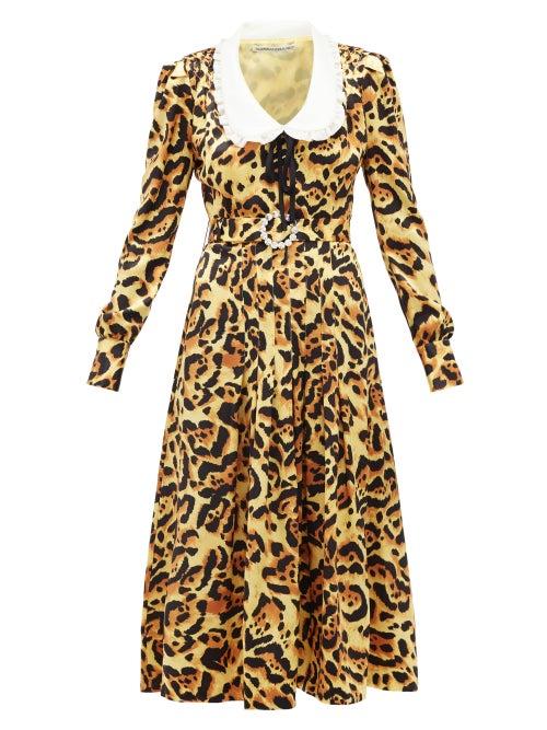 Matchesfashion.com Alessandra Rich - Leopard-print Silk-satin Midi Dress - Womens - Leopard
