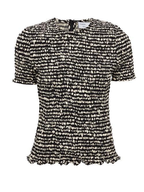 Matchesfashion.com Proenza Schouler White Label - Smocked Contrast-print Georgette Top - Womens - Black White