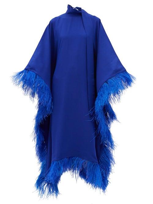 Matchesfashion.com Taller Marmo - Casta Diva Feather-trimmed Crepe Dress - Womens - Blue