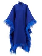 Matchesfashion.com Taller Marmo - Casta Diva Feather-trimmed Crepe Dress - Womens - Blue