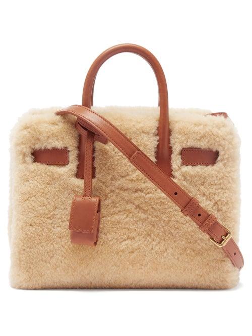 Saint Laurent - Sac Du Jour Nano Shearling And Leather Handbag - Womens - Beige