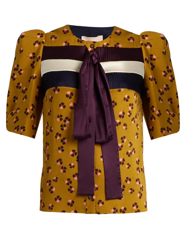 Roksanda Aslin Neck-tie Parsley-print Silk Blouse