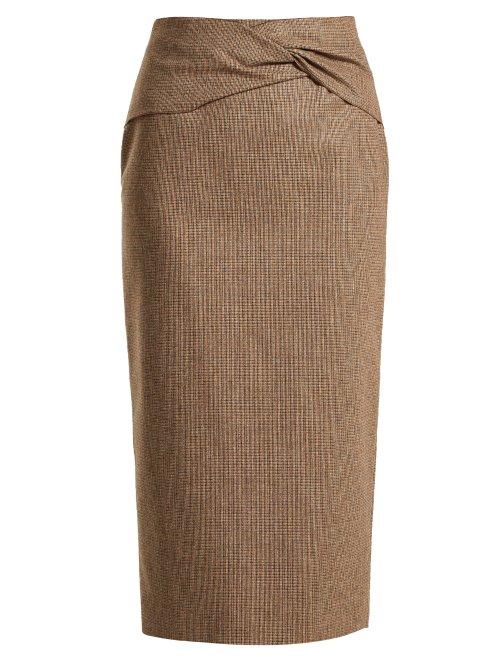 Matchesfashion.com Rochas - Knotted High Rise Wool Blend Pencil Skirt - Womens - Brown Multi