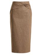 Matchesfashion.com Rochas - Knotted High Rise Wool Blend Pencil Skirt - Womens - Brown Multi