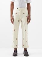 Bode - Dauber Floral-appliqu Wool Trousers - Mens - Ecru
