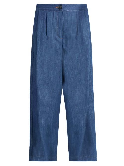 Adam Lippes Pleated-front Wide-leg Cropped Jeans
