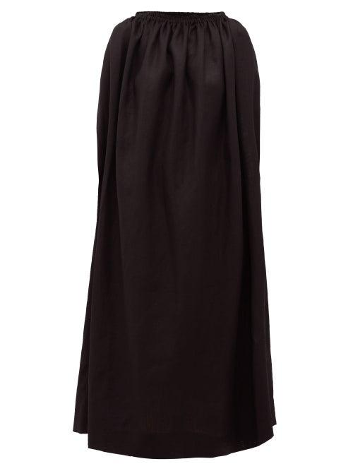 Matchesfashion.com Matteau - Cocoon Boat Neckline Linen Blend Dress - Womens - Black
