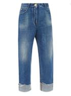 Matchesfashion.com Balmain - High-rise Vintage-effect Turn-up Jeans - Womens - Denim