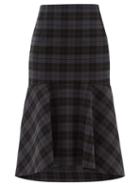 Matchesfashion.com Balenciaga - Fluted Checked Twill Midi Skirt - Womens - Grey Multi