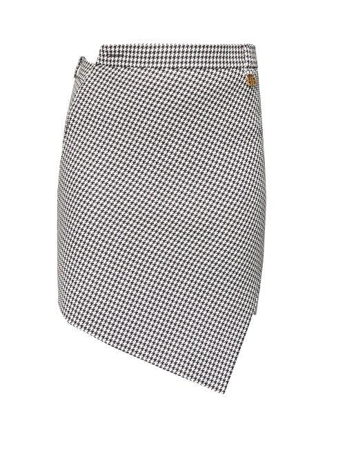 Matchesfashion.com Balenciaga - Mid-rise Asymmetric Houndstooth Skirt - Womens - Black White