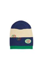 Matchesfashion.com Gucci - Stripe Intarsia Cotton Beanie Hat - Mens - Navy Multi