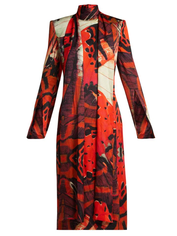 Alexander Mcqueen Silk-satin Butterfly-print Dress