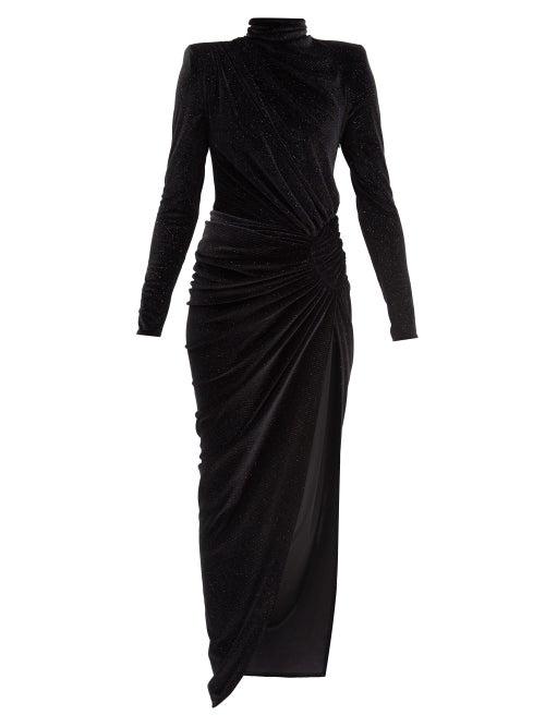 Matchesfashion.com Alexandre Vauthier - Gathered Glitter-velvet Maxi Dress - Womens - Black