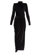Matchesfashion.com Alexandre Vauthier - Gathered Glitter-velvet Maxi Dress - Womens - Black