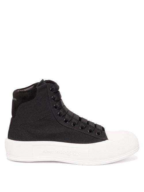 Ladies Shoes Alexander Mcqueen - Panelled High-top Canvas Trainers - Womens - Black
