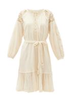 Matchesfashion.com Mes Demoiselles - Colombine Belted Crinkled-gauze Dress - Womens - Cream