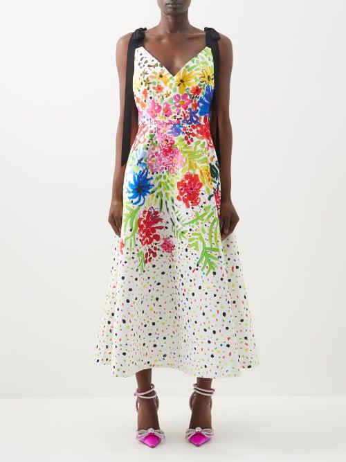 Christopher Kane - Floral-print Flared Duchess-satin Dress - Womens - White Print