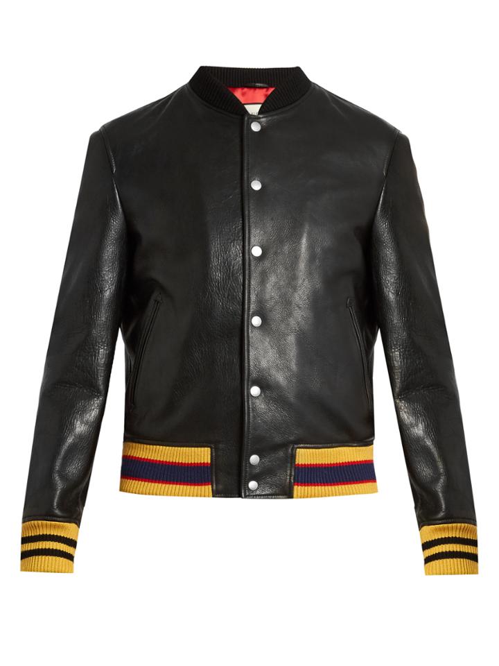 Gucci Tiger Bead-embellished Leather Bomber Jacket