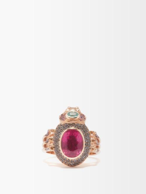 Daniela Villegas - Atalanta Rubellite, Apatite & 18kt Rose-gold Ring - Womens - Pink Multi