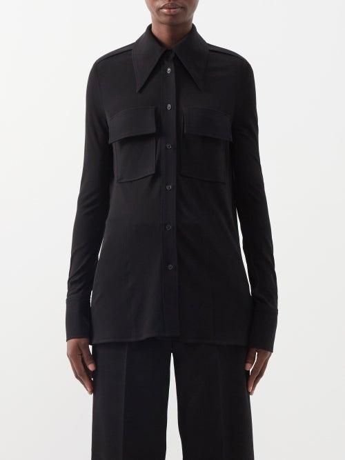 Proenza Schouler - Spearpoint-collar Crepe-jersey Shirt - Womens - Black