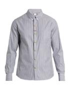 Moncler Gamme Bleu Button-down Collar Striped Cotton Shirt