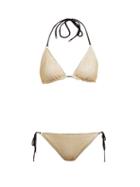 Matchesfashion.com Missoni Mare - Metallic Knit Mesh Triangle Bikini - Womens - Gold
