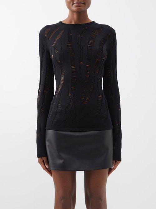 Versace - Laddered-knit Top - Womens - Black