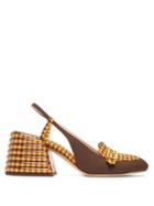 Matchesfashion.com Fendi - Promenade Slingback Gingham And Suede Pumps - Womens - Yellow Multi