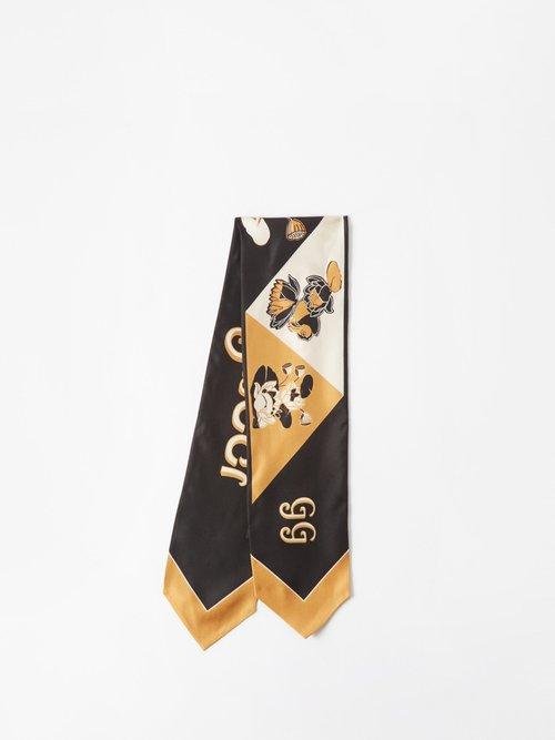 Gucci - Water Lily Print Silk-twill Scarf - Womens - Beige Black