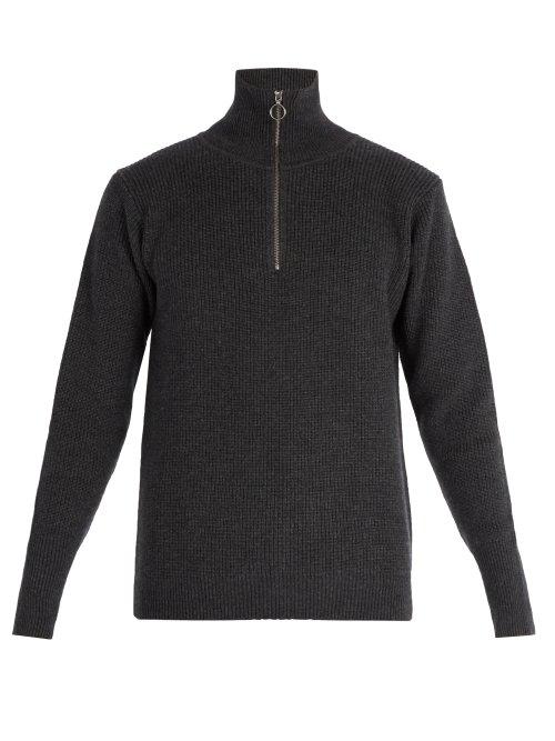 Matchesfashion.com Barena Venezia - Half Zip Ribbed Knit Wool Sweater - Mens - Grey