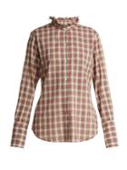 Nili Lotan Nola Ruffle-collar Plaid Cotton Shirt
