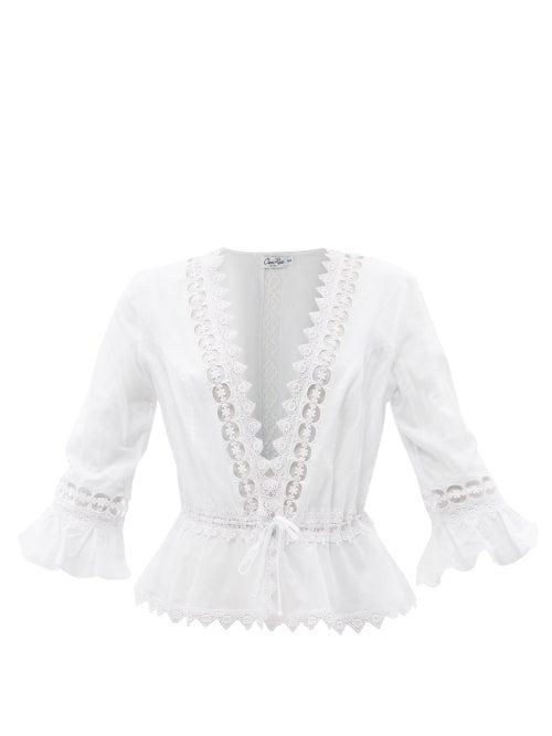 Charo Ruiz - Edda Guipure-lace Drawstring Cotton-blend Top - Womens - White