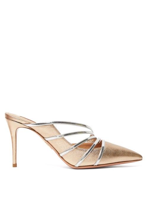 Matchesfashion.com Aquazzura - Minou 85 Metallic Leather Mules - Womens - Gold