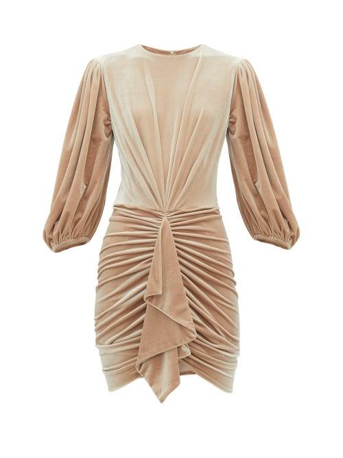 Matchesfashion.com Alexandre Vauthier - Ruched Velvet Mini Dress - Womens - Beige