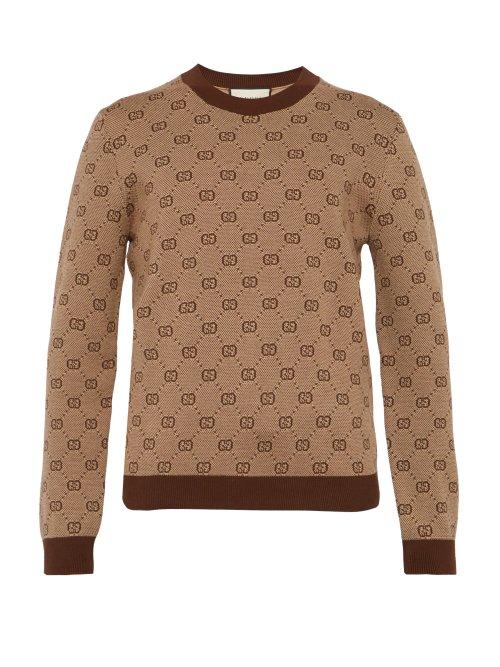 Matchesfashion.com Gucci - Gg Printed Wool Blend Sweatshirt - Mens - Brown