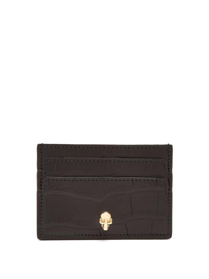 Alexander Mcqueen Skull-plaque Crocodile-effect Leather Cardholder