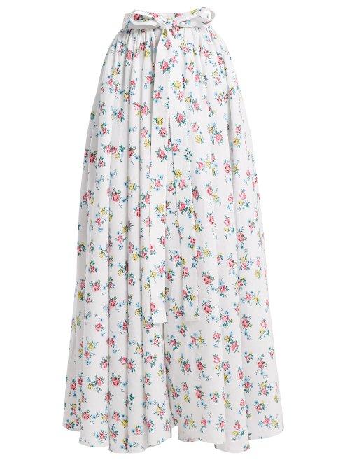 Matchesfashion.com Emilia Wickstead - Evelyn Floral Print Linen Maxi Skirt - Womens - White Print