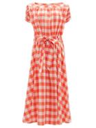 Matchesfashion.com Thierry Colson - Vera Waist-tie Cotton-blend Gingham Dress - Womens - Red White