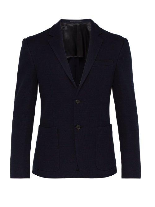 Matchesfashion.com Prada - Single Breasted Waffle Knit Cotton Blazer - Mens - Navy