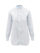 Charvet - Stand-collar Striped Cotton-poplin Shirt - Womens - Blue Stripe