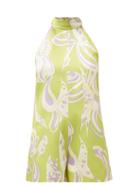 Emilio Pucci - Farfalle-print Satin Halterneck Playsuit - Womens - Green Print