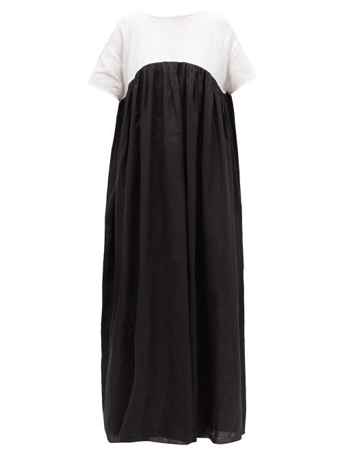 Matchesfashion.com Gl Hrgel - Tie-back Empire-waist Linen Maxi Dress - Womens - Black White