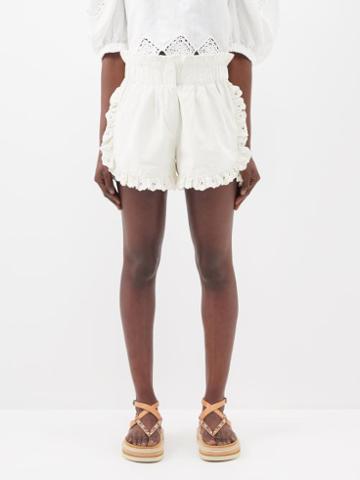 Sea - Kiara Ruffle-trim Cotton Shorts - Womens - White